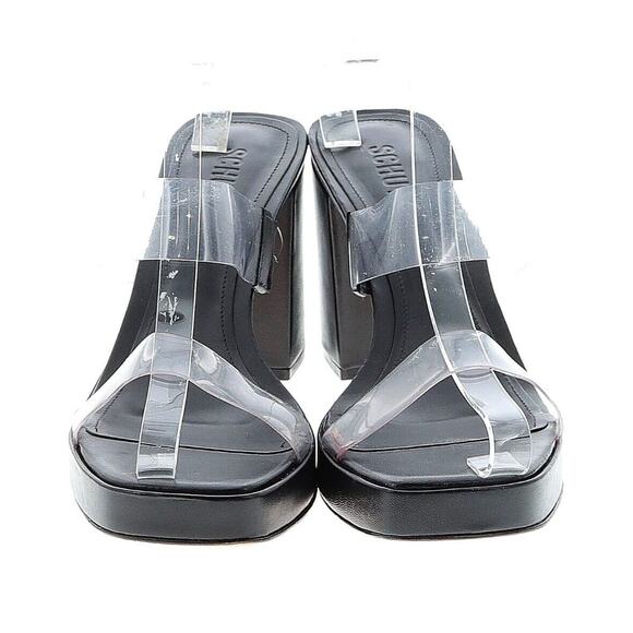 Schutz Women's Ariella Platform Heels Clear Vinyl Straps Black Bloch Heel Sz 9.5 - Picture 2 of 2